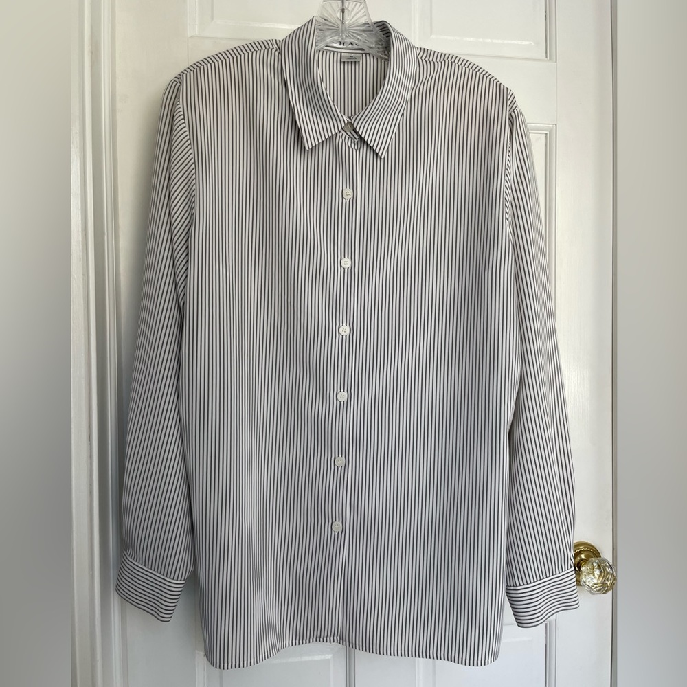 White with gray pinstripe blouse by Chaus size 16